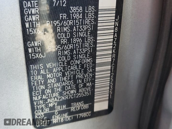 2012 Nissan Cube 1.8 S with VIN JN8AZ2KR7CT255351, listed as a Copart auction lot 51102935 with 137,368 mi miles and Salvage Title. Bid and sale history available at carsss.com. Image 12.