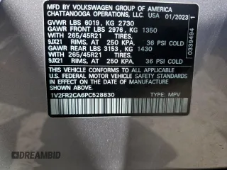 2023 Volkswagen Atlas SEL Premium R-Line z VIN 1V2FR2CA6PC528830, wystawiony jako Copart lot #61122035 z przebiegiem 20 233 mil mil oraz Szkoda całkowita • Salvage title. Historia ofert i sprzedaży dostępna na DreamBid. Obrazek 14.