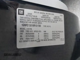 2008 Chevrolet Tahoe LTZ с VIN 1GNFC13018R151706, выставлен на аукционе IAAI как лот 41234053 с пробегом Не указан миль и . История ставок и продаж доступна на DreamBid. Изображение 9.