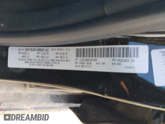 2015 Chrysler 200 Limited с VIN 1C3CCCAB8FN547054, выставлен на аукционе IAAI как лот 42455432 с пробегом 180 265 миль миль и . История ставок и продаж доступна на DreamBid. Изображение 9.