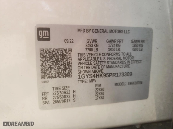 2023 Cadillac Escalade AWD V-Series with VIN 1GYS4HK95PR173309, listed as a Copart auction lot 58953074 with 0 mi miles and Salvage Title. Bid and sale history available at carsss.com. Image 13.