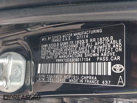 2015 Toyota Yaris L with VIN VNKKTUD33FA017154, listed as a IAAI auction lot 39828518 with 248,632 mi miles. Bid and sale history available at carsss.com. Image 9.