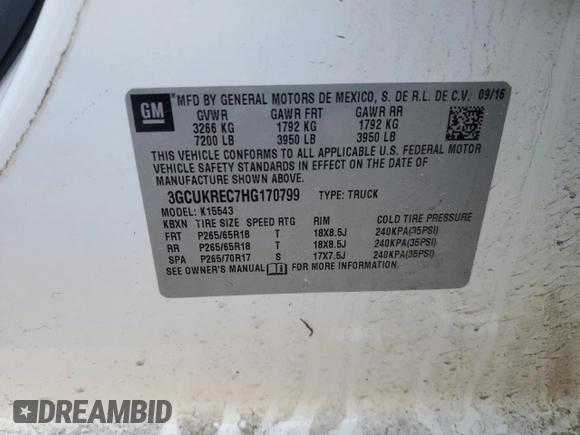 2017 Chevrolet Silverado 1500 LT with VIN 3GCUKREC7HG170799, listed as a Copart auction lot 51337575 with 115,851 mi miles and Salvage Title. Bid and sale history available at DreamBid. Image 12.