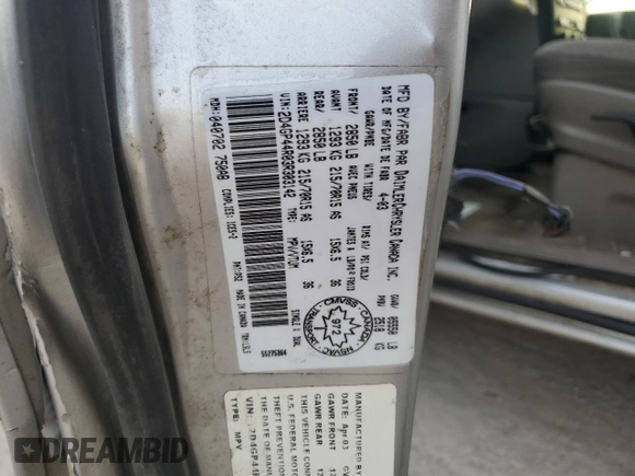 2003 Dodge Caravan Sport with VIN 2D4GP44R03R303142, listed as a Copart auction lot 78234064 with 177,799 mi miles and Salvage Title. Bid and sale history available at carsss.com. Image 15.