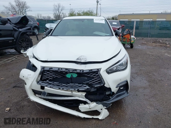 2020 Infiniti Q50 Red Sport 400 with VIN JN1FV7AR0LM660315, listed as a IAAI auction lot 41951851 with 102,475 mi miles and . Bid and sale history available at carsss.com. Image 6.