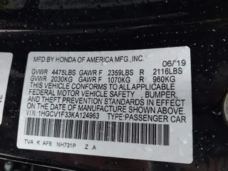 2019 Honda Accord Sedan Sport 1.5T with VIN 1HGCV1F33KA124963, listed as a IAAI auction lot 41580683 with 103,045 mi miles. Bid and sale history available at carsss.com. Image 9.
