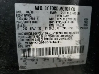 2018 Ford Edge SE with VIN 2FMPK4G99JBB94494, listed as a Copart auction lot 58980305 with 62,300 mi miles and Clean title. Bid and sale history available at DreamBid. Image 14.