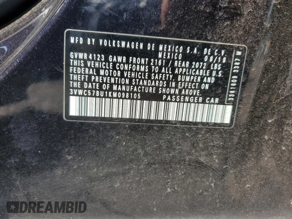 2019 Volkswagen Jetta S z VIN 3VWC57BU1KM098105, wystawiony jako Copart lot #61241715 z przebiegiem 56 247 mil mil oraz Szkoda całkowita • Salvage title. Historia ofert i sprzedaży dostępna na DreamBid. Obrazek 13.