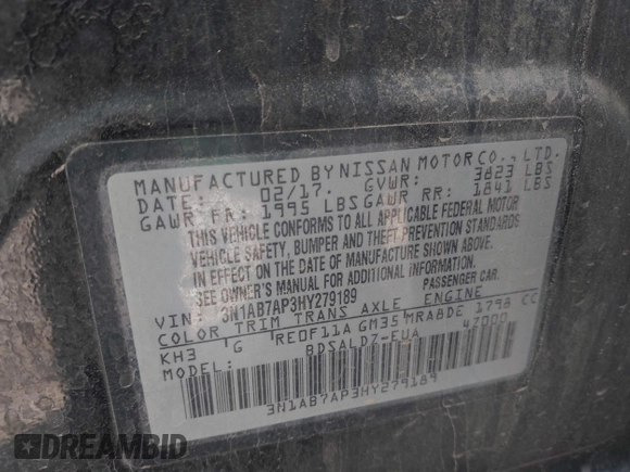 2017 Nissan Sentra SV with VIN 3N1AB7AP3HY279189, listed as a IAAI auction lot 42045186 with 104,796 mi miles and . Bid and sale history available at DreamBid. Image 9.