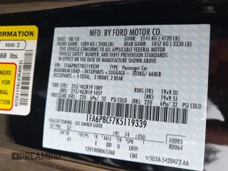 2019 Ford Mustang GT with VIN 1FA6P8CF7K5119339, listed as a IAAI auction lot 41765669 with 27,936 mi miles and . Bid and sale history available at carsss.com. Image 9.