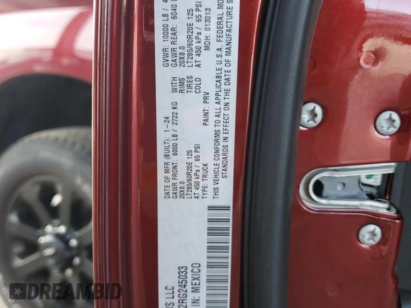 2024 Ram 2500 Laramie with VIN 3C6UR5FL2RG245033, listed as a Copart auction lot 60911725 with 10,432 mi miles and Salvage title. Bid and sale history available at DreamBid. Image 13.