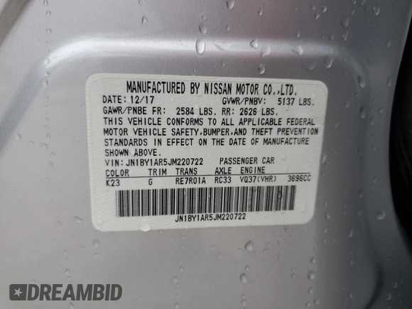 2018 Infiniti Q70 Luxe with VIN JN1BY1AR5JM220722, listed as a Copart auction lot 83309374 with 67,543 mi miles and Salvage title. Bid and sale history available at DreamBid. Image 13.