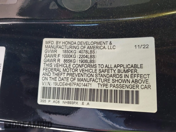 2023 Acura Integra Technology with VIN 19UDE4H67PA014471, listed as a IAAI auction lot 41710220 with 38,764 mi miles and . Bid and sale history available at DreamBid. Image 9.