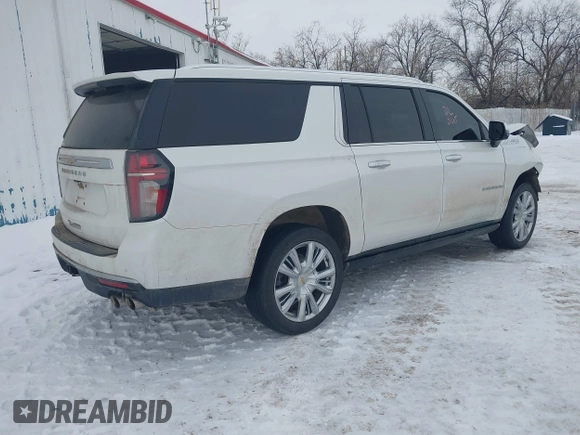 2022 Chevrolet Suburban High Country with VIN 1GNSKGKLXNR151036, listed as a IAAI auction lot 41549439 with 97,613 mi miles and . Bid and sale history available at DreamBid. Image 4.