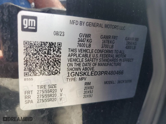 2023 Chevrolet Tahoe Commercial with VIN 1GNSKLED3PR480466, listed as a Copart auction lot 68614584 with 0 mi miles and Salvage Title. Bid and sale history available at carsss.com. Image 13.