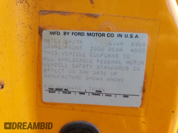 1974 Ford F-250 с VIN F25JRU24401, выставлен на аукционе Copart как лот 51706305 с пробегом 93 783 миль миль и Списание • Salvage title. История ставок и продаж доступна на DreamBid. Изображение 12.