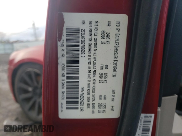 2007 Chrysler 300 C SRT8 with VIN 2C3LA73W27H869213, listed as a Copart auction lot 81090364 with 0 mi miles and Clean Title. Bid and sale history available at carsss.com. Image 12.