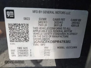 2023 Chevrolet Suburban Premier z VIN 1GNSCFKD8PR479381, wystawiony jako IAAI lot #42096493 z przebiegiem 41 538 mil mil oraz . Historia ofert i sprzedaży dostępna na DreamBid. Obrazek 9.