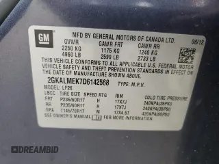 2013 GMC Terrain SLE with VIN 2GKALMEK7D6142568, listed as a Copart auction lot 51605435 with 107,536 mi miles and Salvage Title. Bid and sale history available at DreamBid. Image 15.