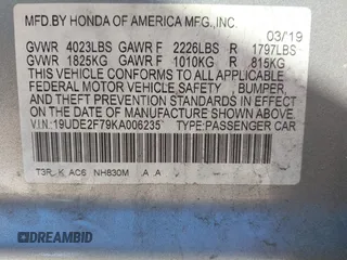 2019 Acura ILX Premium with VIN 19UDE2F79KA006235, listed as a IAAI auction lot 41414443 with 46,266 mi miles and . Bid and sale history available at DreamBid. Image 9.