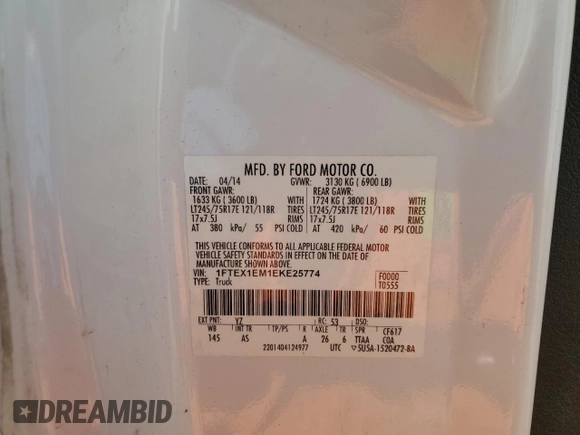 2014 Ford F-150 XL with VIN 1FTEX1EM1EKE25774, listed as a Copart auction lot 49317895 with 220,177 mi miles and Salvage Title. Bid and sale history available at carsss.com. Image 12.