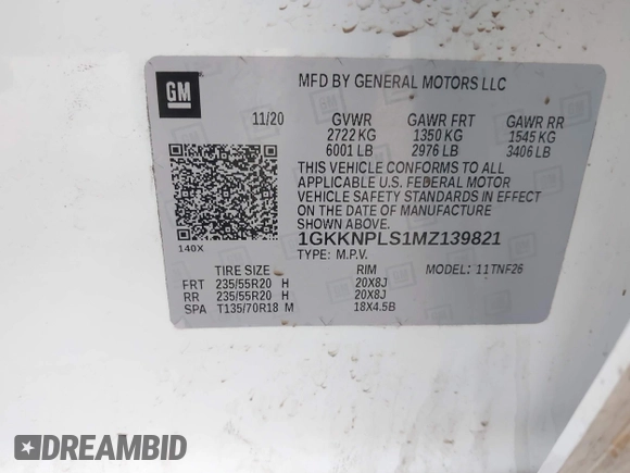 2021 GMC Acadia Denali with VIN 1GKKNPLS1MZ139821, listed as a IAAI auction lot 41455357 with 61,265 mi miles and . Bid and sale history available at carsss.com. Image 9.