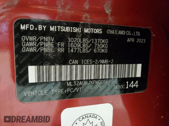 2023 Mitsubishi Mirage ES with VIN ML32AUHJXPH005618, listed as a Copart auction lot 85949484 with 30,479 mi miles and Salvage title. Bid and sale history available at DreamBid. Image 12.