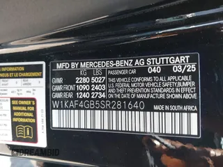 2025 Mercedes-Benz C 300 with VIN W1KAF4GB5SR281640, listed as a IAAI auction lot 42668491 with 1,869 mi miles and . Bid and sale history available at DreamBid. Image 9.
