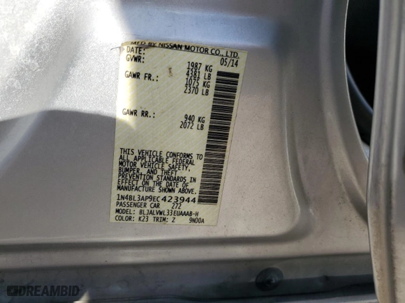 2014 Nissan Altima 3.5 SL with VIN 1N4BL3AP9EC423944, listed as a Copart auction lot 43080695 with 137,746 mi miles and Salvage Title. Bid and sale history available at carsss.com. Image 14.