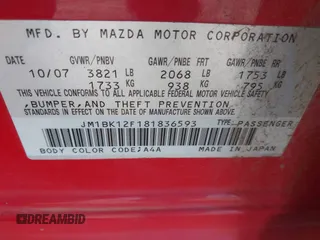 2008 Mazda 3 i Touring *Ltd Avail with VIN JM1BK12F181836593, listed as a IAAI auction lot 41918892 with Not Provided miles. Bid and sale history available at carsss.com. Image 9.