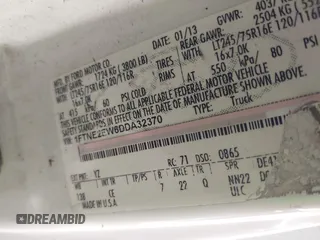 2013 Ford Econoline Cargo Commercial with VIN 1FTNE2EW6DDA32370, listed as a IAAI auction lot 42114088 with 227,201 mi miles and . Bid and sale history available at DreamBid. Image 9.