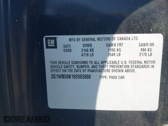2006 Chevrolet Impala LS z VIN 2G1WB58K169363888, wystawiony jako IAAI lot #42457558 z przebiegiem 209 260 mil mil oraz . Historia ofert i sprzedaży dostępna na DreamBid. Obrazek 9.