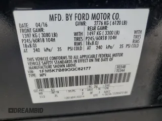 2016 Ford Explorer z VIN 1FM5K7B89GGC82177, wystawiony jako Copart lot #58719855 z przebiegiem 101 064 mil mil oraz Szkoda całkowita • Salvage title. Historia ofert i sprzedaży dostępna na DreamBid. Obrazek 13.