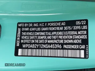 2022 Porsche Taycan 4S z VIN WP0AB2Y12NSA45396, wystawiony jako IAAI lot #41946433 z przebiegiem 9389 mil mil oraz . Historia ofert i sprzedaży dostępna na DreamBid. Obrazek 9.