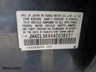 2004 Acura TSX w/Navigation with VIN JH4CL96944C038221, listed as a Copart auction lot 52618785 with 240,947 mi miles and Salvage Title. Bid and sale history available at carsss.com. Image 12.