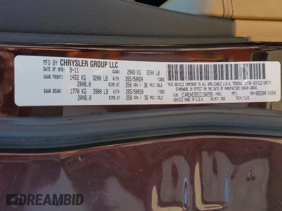 2012 Dodge Durango Citadel with VIN 1C4RDHEG5CC130259, listed as a Copart auction lot 82764844 with 145,930 mi miles and Salvage title. Bid and sale history available at DreamBid. Image 14.