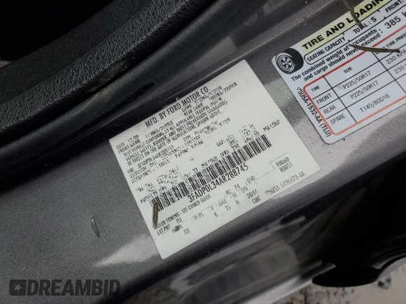 2010 Ford Fusion Hybrid with VIN 3FADP0L34AR288745, listed as a Copart auction lot 48958375 with 194,627 mi miles and Salvage Title. Bid and sale history available at DreamBid. Image 12.