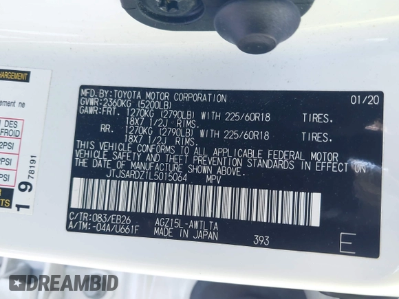 2020 Lexus NX with VIN JTJSARDZ1L5015064, listed as a IAAI auction lot 41351002 with 55,481 mi miles. Bid and sale history available at carsss.com. Image 9.