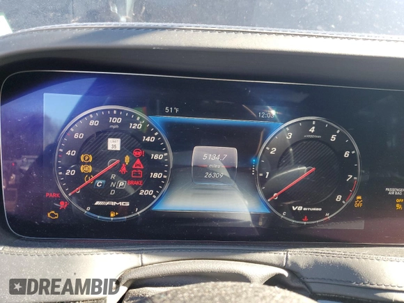 2019 Mercedes-Benz S-Class AMG S 63 with VIN WDDUG8JB3KA467976, listed as a Copart auction lot 37294144 with 26,309 mi miles. Bid and sale history available at carsss.com. Image 9.