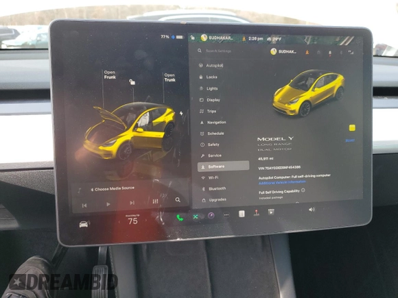 2022 Tesla Model Y Long Range with VIN 7SAYGDEE6NF454386, listed as a Copart auction lot 43506955 with 45,911 mi miles and Salvage Title. Bid and sale history available at DreamBid. Image 9.