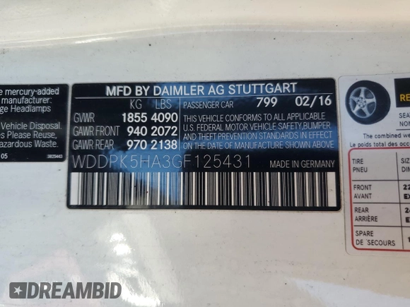 2016 Mercedes-Benz SLK 350 with VIN WDDPK5HA3GF125431, listed as a Copart auction lot 48380365 with Not provided miles and Salvage title. Bid and sale history available at DreamBid. Image 12.
