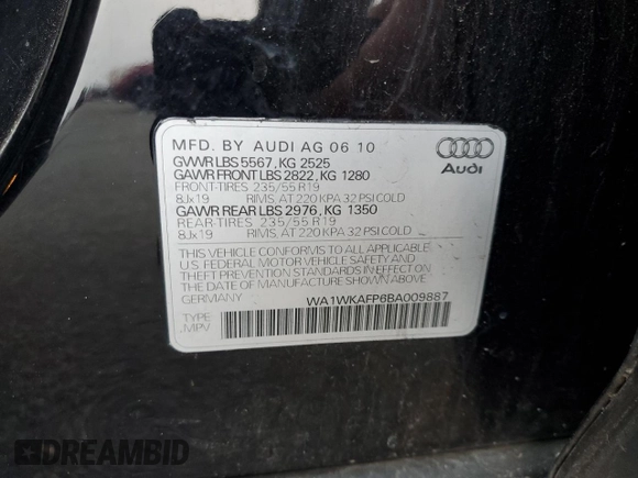2011 Audi Q5 Prestige with VIN WA1WKAFP6BA009887, listed as a Copart auction lot 88650505 with 156,987 mi miles and Salvage title. Bid and sale history available at DreamBid. Image 15.