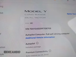 2023 Tesla Model Y Long Range with VIN 7SAYGAEE8PF706706, listed as a IAAI auction lot 41297340 with 24,428 mi miles and . Bid and sale history available at DreamBid. Image 7.