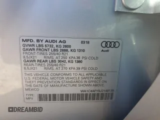 2018 Audi SQ5 Prestige with VIN WA1C4AFY9J2148135, listed as a Copart auction lot 74300274 with 40,290 mi miles and Salvage Title. Bid and sale history available at DreamBid. Image 12.