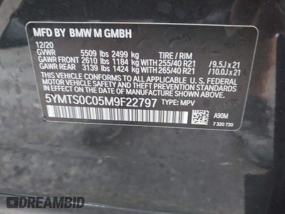 2021 BMW X3 M с VIN 5YMTS0C05M9F22797, выставлен на аукционе IAAI как лот 42665624 с пробегом 44 878 миль миль и . История ставок и продаж доступна на DreamBid. Изображение 9.