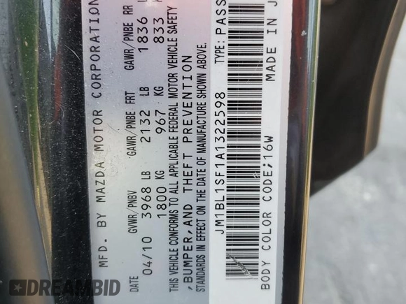 2010 Mazda 3 i Sport with VIN JM1BL1SF1A1322598, listed as a Copart auction lot 50948715 with 141,729 mi miles and Non Repairable. Bid and sale history available at DreamBid. Image 12.