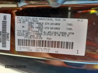 2022 Toyota Tundra Limited Hybrid with VIN 5TFJC5EC3NX001878, listed as a Copart auction lot 64201395 with 24,607 mi miles and Clean title. Bid and sale history available at DreamBid. Image 12.