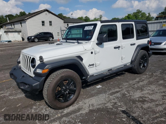 2021 Jeep Wrangler Unlimited Sport S with VIN 1C4HJXDG3MW583165, listed as a Copart auction lot 57218275 with 74,353 mi miles and Salvage title. Bid and sale history available at DreamBid. Image 1.