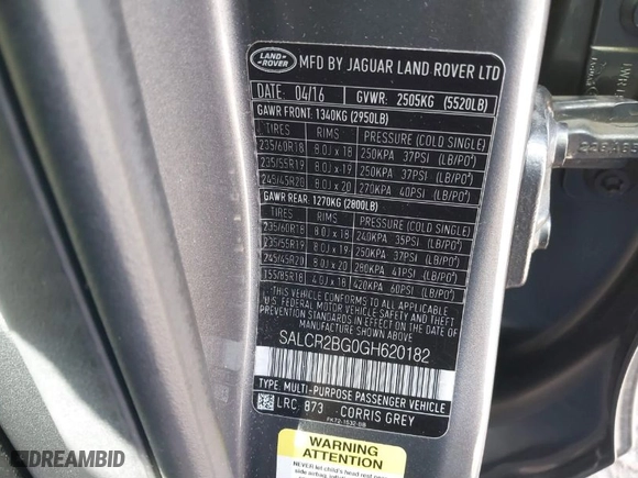 2016 Land Rover Discovery Sport HSE with VIN SALCR2BG0GH620182, listed as a IAAI auction lot 41100110 with 80,918 mi miles. Bid and sale history available at carsss.com. Image 9.