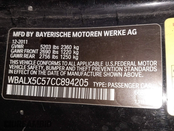 2012 BMW 6 Series 650i xDrive with VIN WBALX5C57CC894205, listed as a IAAI auction lot 41591874 with 110,932 mi miles. Bid and sale history available at carsss.com. Image 9.